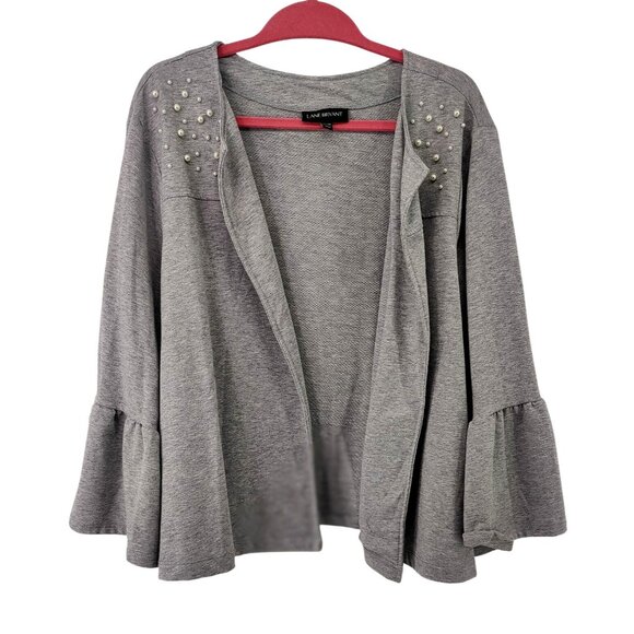 Lane Bryant Gray Short Cardigan with Pearl Detailing Size 26/28 - Picture 2 of 8
